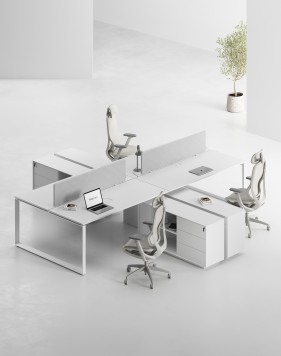 ACE Pro Series Cluster of 4x Workstation with Side Cabinet White White