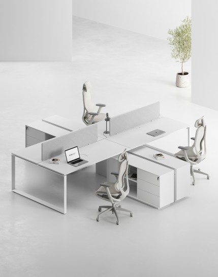 ACE Pro Series Cluster of 4x Workstation with Side Cabinet White White