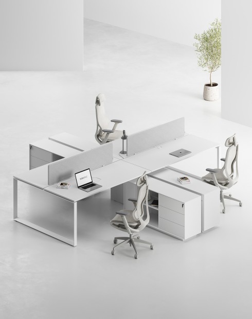 ACE Pro Series Cluster of 4x Workstation with Side Cabinet White White