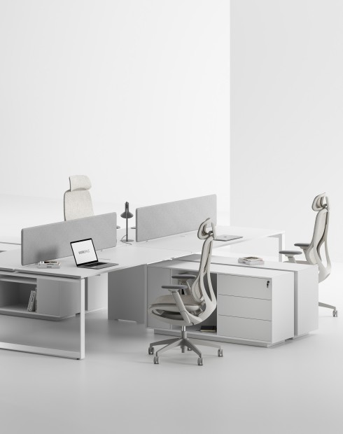 ACE Pro Series Cluster of 4x Workstation with Side Cabinet White White