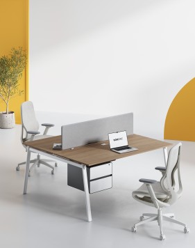 AVA Series Cluster of 2x Face to Face Workstation Amber Walnut - White