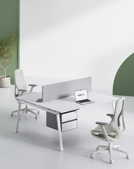 AVA Series Cluster of 2x Face to Face Workstation White - White