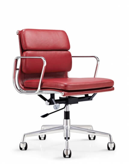 Eames Style Red Genuine Leather Padded Medium Back Chair