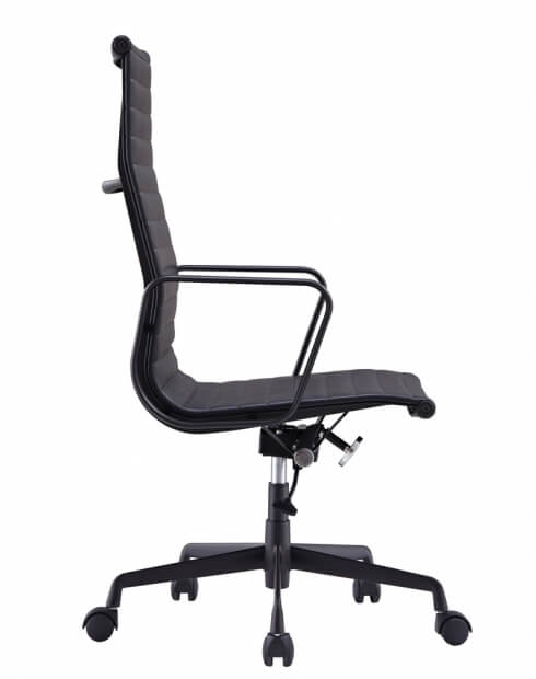 Side Eames Style Black Genuine Leather High Back Chair