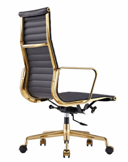 Eames Style Gold Frame Genuine Leather High Back Chair Workspace