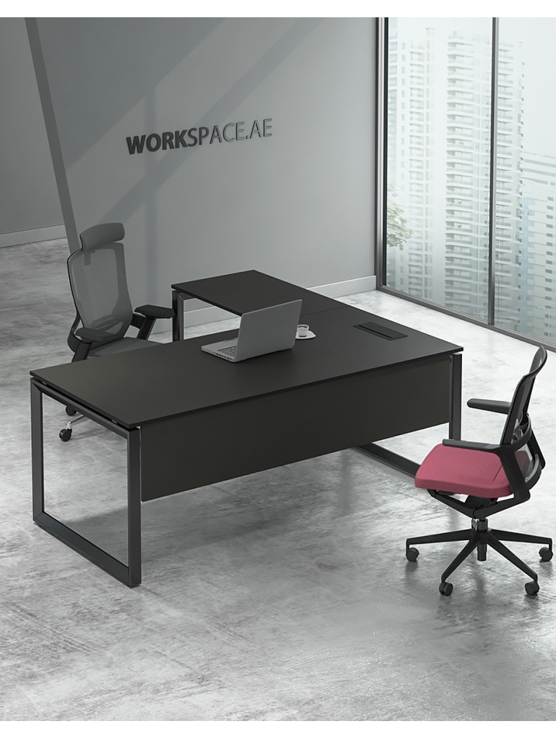 ATOM Black Super Matt L-Shape Desk | Workspace Office Furniture Dubai