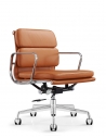 Eames Style Brown Genuine Aniline Leather Padded Low Back Chair