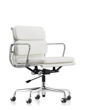 Eames Style White Genuine Aniline Leather Padded Medium Back Chair