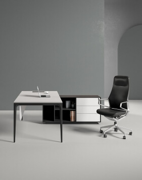 ARC Pro Designer Series Premium White and Black Frame L-Shape Executive Desk