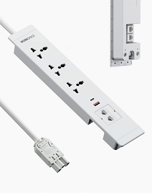 LANE 3-Way White Embedded Power and Data Socket