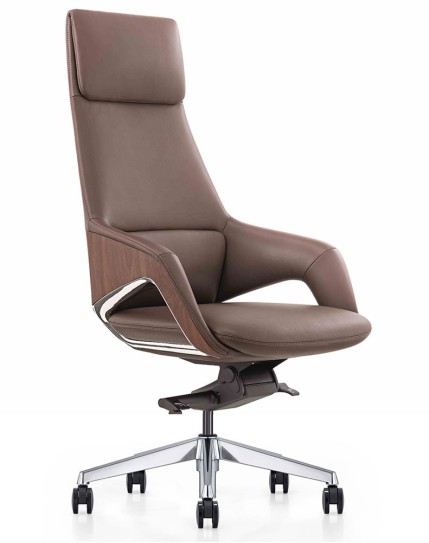 Opus Black Genuine Aniline Leather with Wood Insert Executive Chair