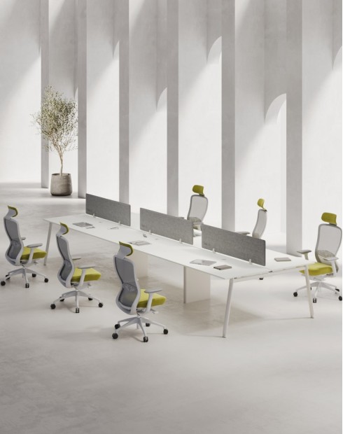 AVA Series White Frame Cluster of 6x Face to Face Workstation Desk