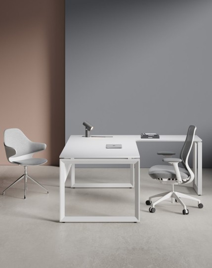 Ace Series L-Shape White Frame White Finishes Executive Desk