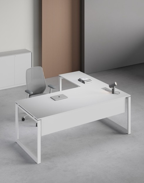 Ace Series L-Shape White Frame White Finishes Executive Desk