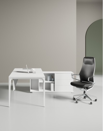 ARC Pro Designer Series White L-Shape Executive Desk