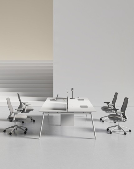 AVA Series Cluster of 4 White White Face to Face Workstation