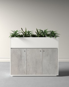 ECO Planter Cabinet 3 Doors White Urban Concrete with Lockable Push Open Doors