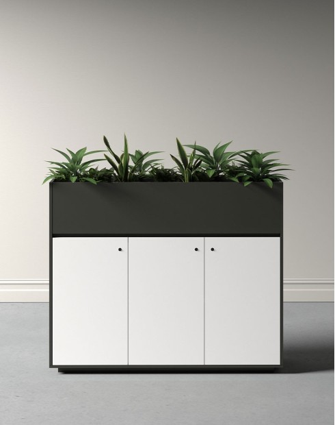 ECO Planter  3 Doors Cabinet Black with Lockable Push Open Doors Starke White