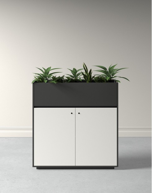 ECO Planter  2  Doors Cabinet Black with Lockable Push Open Doors Starke White