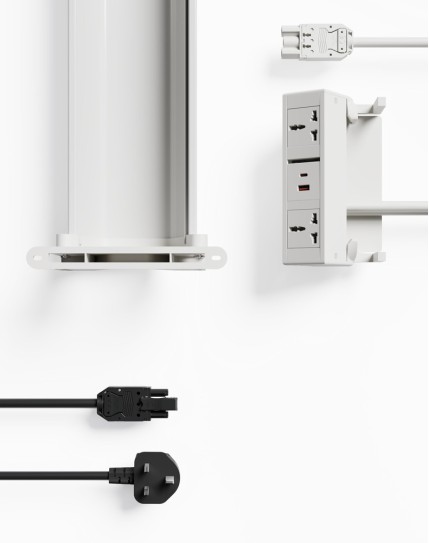 Single User Desktop Interlink Power Access and Cable Management Solution