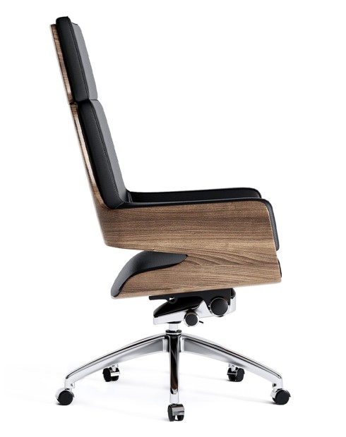 Opera Bentwood Black Genuine Aniline Leather High Back Executive Chair