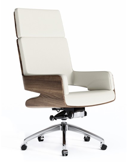 Opera Bentwood White Italian Aniline Leather High Back Executive Chair