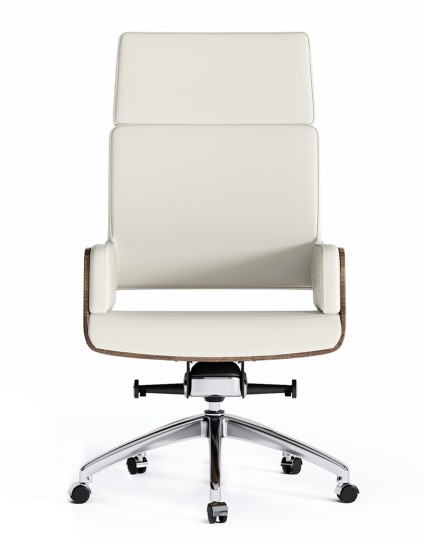 Opera Bentwood White Italian Aniline Leather High Back Executive Chair