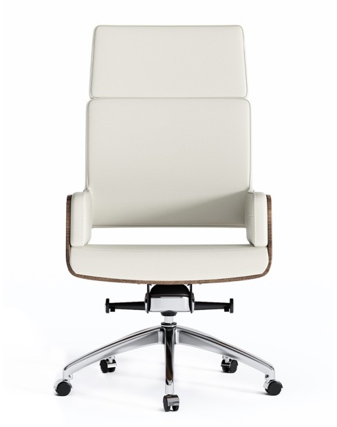 Opera Bentwood White Italian Aniline Leather High Back Executive Chair