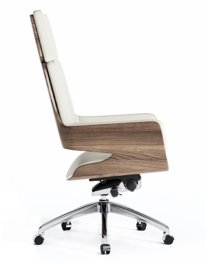 Opera Bentwood White Italian Aniline Leather High Back Executive Chair