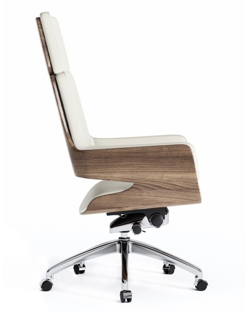 Opera Bentwood White Italian Aniline Leather High Back Executive Chair