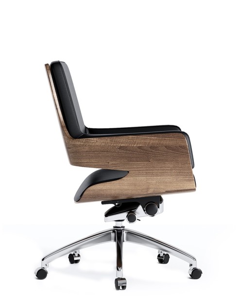 Opera Bentwood Black Genuine Aniline Leather Low Back Executive Chair