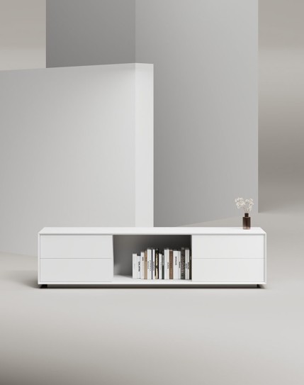 EDGE Mulberry White Chamfered Low Height Sideboard Cabinet