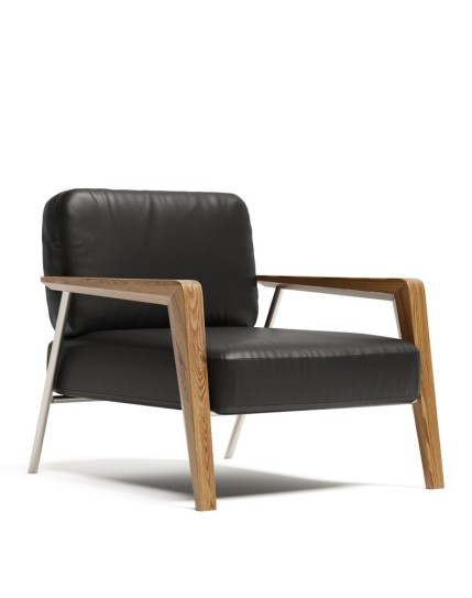 Harper Genuine Leather Wooden Arms Lounge Chair