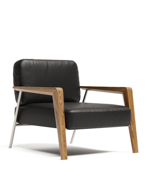 Harper Genuine Leather Wooden Arms Lounge Chair