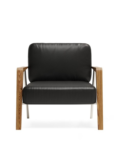 Harper Genuine Leather Wooden Arms Lounge Chair