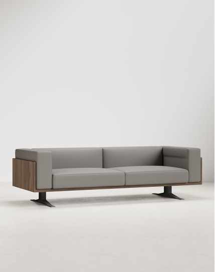 Boston Grey Three Seater Aniline Leather Veneer Sofa