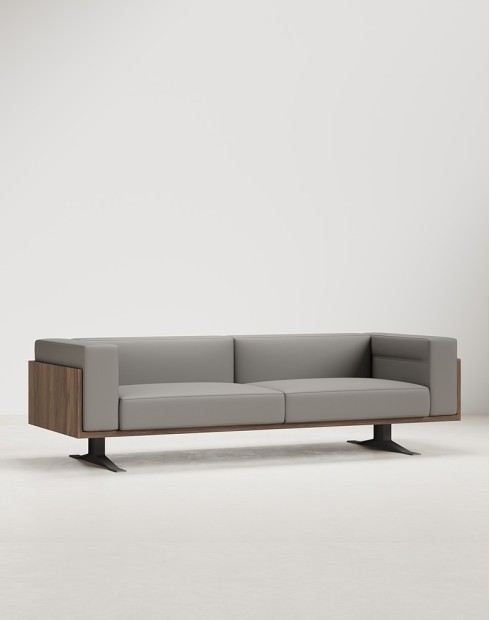 Boston Grey Three Seater Aniline Leather Veneer Sofa