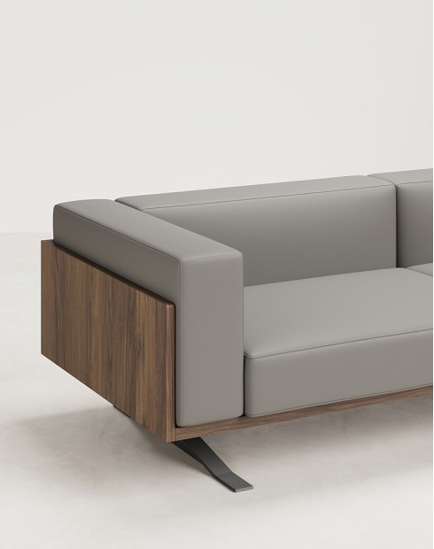 Boston Grey Three Seater Aniline Leather Veneer Sofa