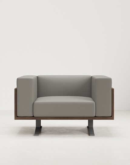 Boston Grey Single Seater Aniline Leather Veneer Sofa