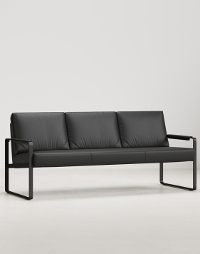 Detroit Black Three Seater Genuine Leather Arm Chair