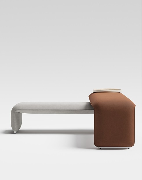 Terra Dark Orange Bench Sofa with Round Table