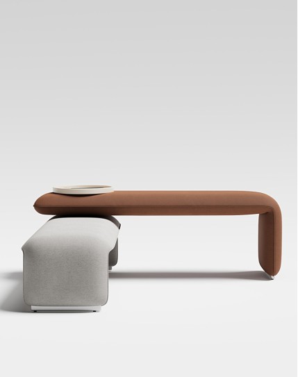 Terra Dark Orange Bench Sofa with Round Table