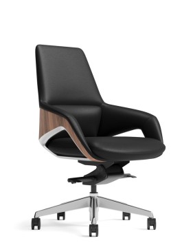Opus Black Genuine Aniline Leather Low Back with Wood Insert Executive Chair