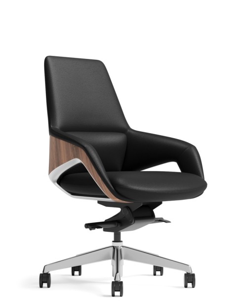 Opus Black Genuine Aniline Leather Low Back with Wood Insert Executive Chair