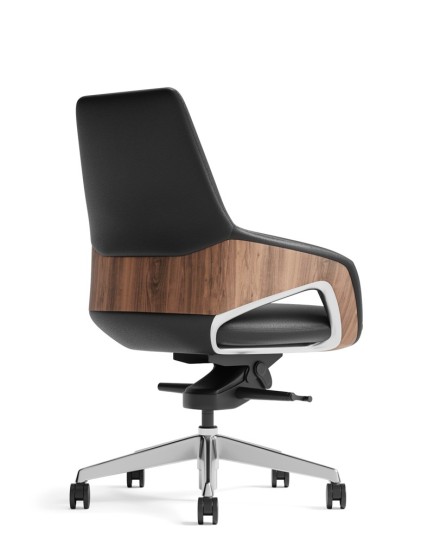 Opus Black Genuine Aniline Leather Low Back with Wood Insert Executive Chair