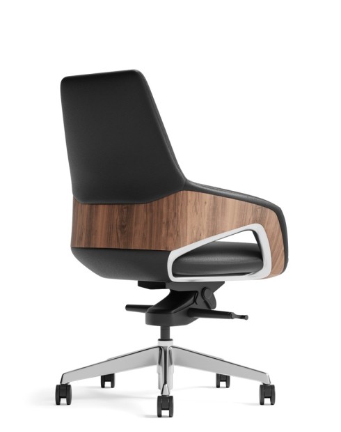 Opus Black Genuine Aniline Leather Low Back with Wood Insert Executive Chair