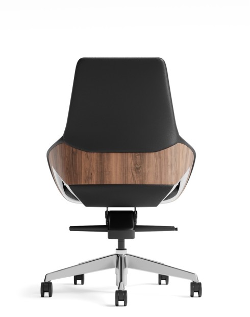 Opus Black Genuine Aniline Leather Low Back with Wood Insert Executive Chair