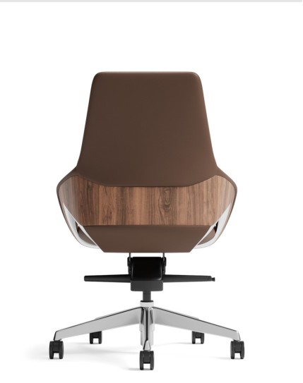 Opus Brown Genuine Aniline Leather Low Back with Wood Insert Executive Chair