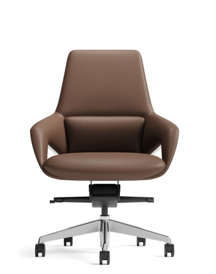 Opus Brown Genuine Aniline Leather Low Back with Wood Insert Executive Chair