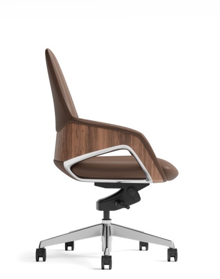 Opus Brown Genuine Aniline Leather Low Back with Wood Insert Executive Chair